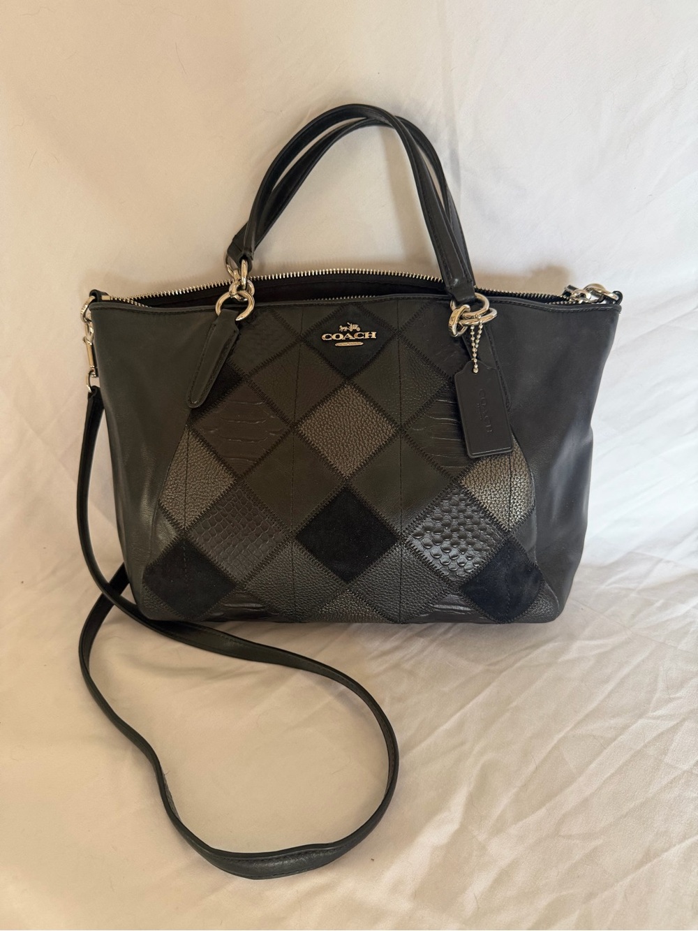 Coach Black Patchwork Leather Shoulder Bag with Crossbody Strap